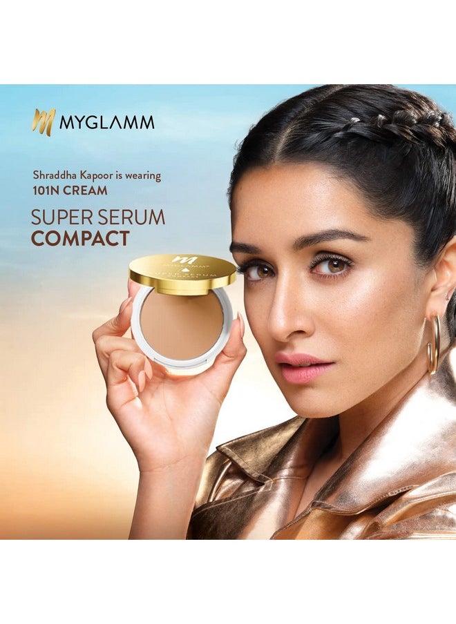 MyGlamm Super Serum Compact - 201N Sesame, 9g | Infused With Hyaluronic Acid & Vitamin E | Matte Finish Compact Powder | All Skin Types
