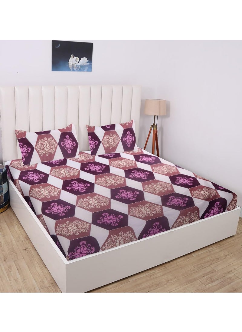 RD TREND 360 Fitted Bedsheets Double Size 72x60x8 Inch Elastic Bedsheets for Queen Size Bed with 2 Pillow Covers18x28 Inch Purple