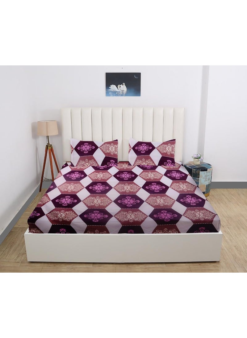 RD TREND 360 Fitted Bedsheets Double Size 72x60x8 Inch Elastic Bedsheets for Queen Size Bed with 2 Pillow Covers18x28 Inch Purple