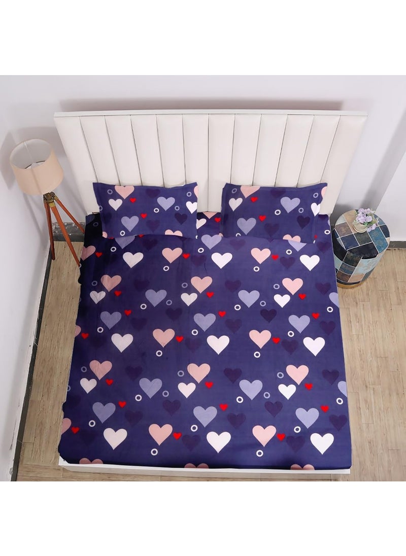 RD TREND 360 Fitted Bedsheets Double Size 72x60x8 Inch Elastic Bedsheets for Queen Size Bed with 2 Pillow Covers18x28 Inch Blue Heart