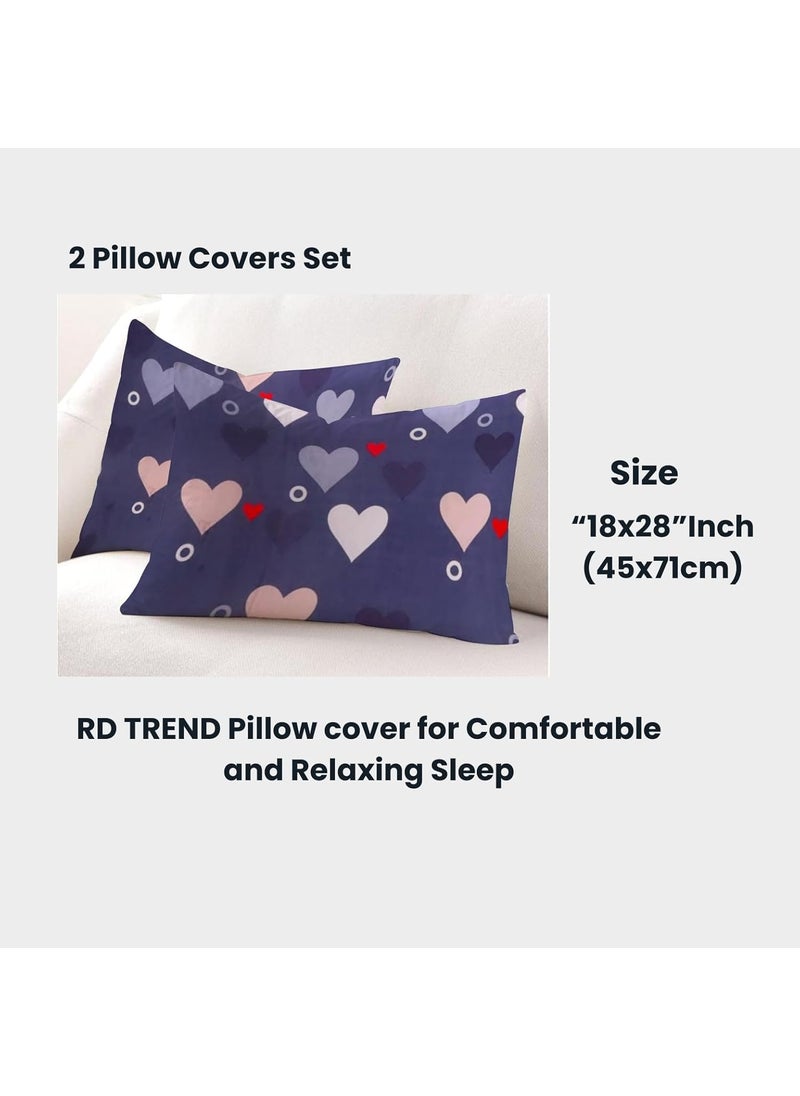 RD TREND 360 Fitted Bedsheets Double Size 72x60x8 Inch Elastic Bedsheets for Queen Size Bed with 2 Pillow Covers18x28 Inch Blue Heart