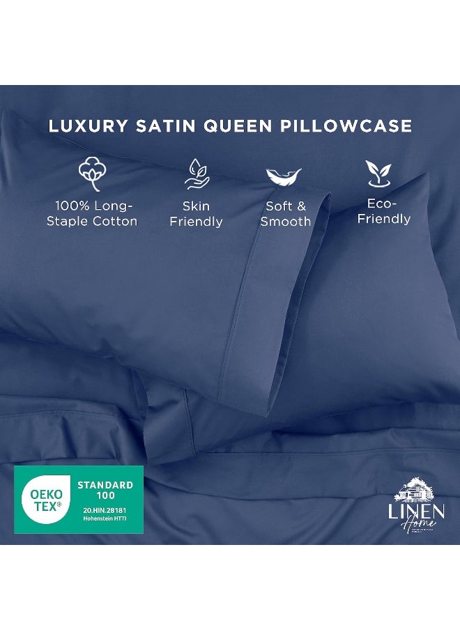 400 Thread Count Cotton Pillowcases Queen Size, Navy Blue, 2 Pieces of Pillow Case, Soft and Smooth Strong Bed Linen, 20 inches X 30 inches