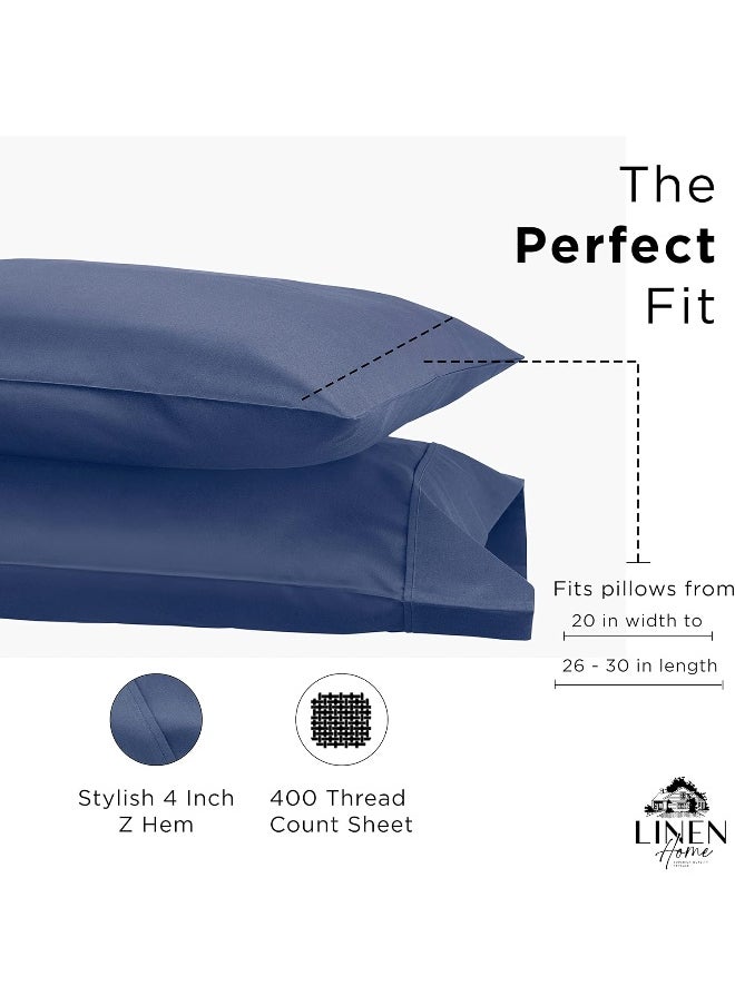 400 Thread Count Cotton Pillowcases Queen Size, Navy Blue, 2 Pieces of Pillow Case, Soft and Smooth Strong Bed Linen, 20 inches X 30 inches