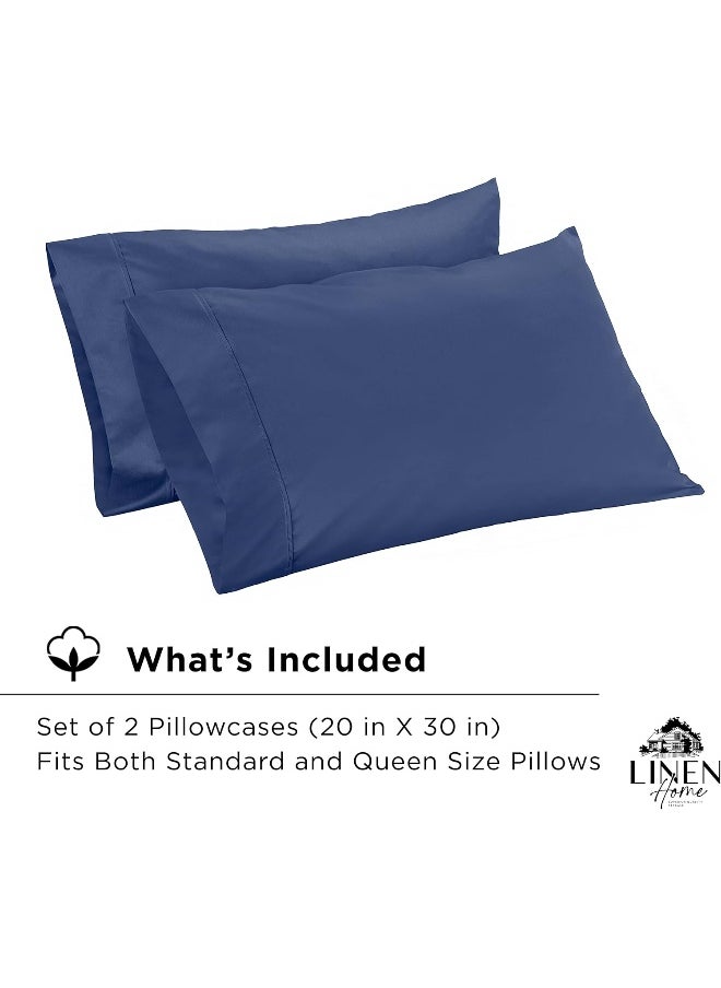 400 Thread Count Cotton Pillowcases Queen Size, Navy Blue, 2 Pieces of Pillow Case, Soft and Smooth Strong Bed Linen, 20 inches X 30 inches