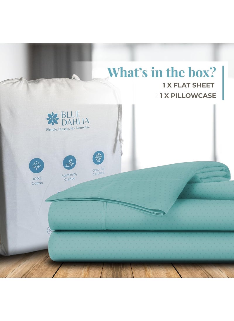 Blue Dahlia Cotton Flat Bedsheet for Single Bed 300TC Sateen Weave Single Size Bed Sheet Swiss Dot 1 Flat Sheet 60x90 1 Pillow Cover 18x28 Bedding Set OekoTEX Certified Pale Turquoise