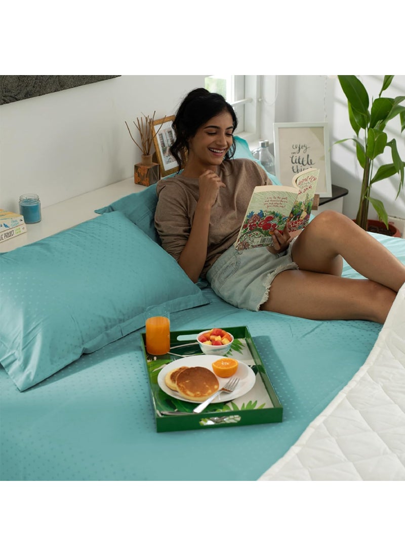 Blue Dahlia Cotton Flat Bedsheet for Single Bed 300TC Sateen Weave Single Size Bed Sheet Swiss Dot 1 Flat Sheet 60x90 1 Pillow Cover 18x28 Bedding Set OekoTEX Certified Pale Turquoise