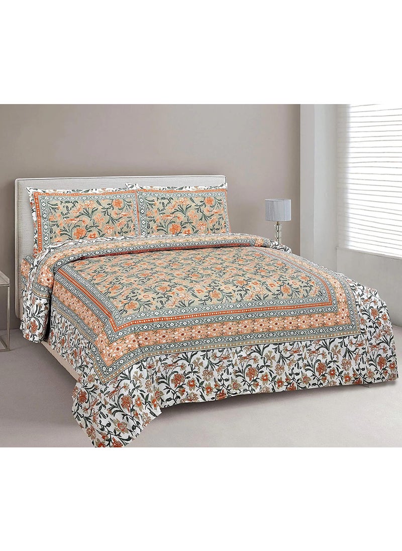 elanorhomes Cotton King Size Bedsheet Double Bed 90x108 Garden Print with 2 Pillow Covers 180 TC