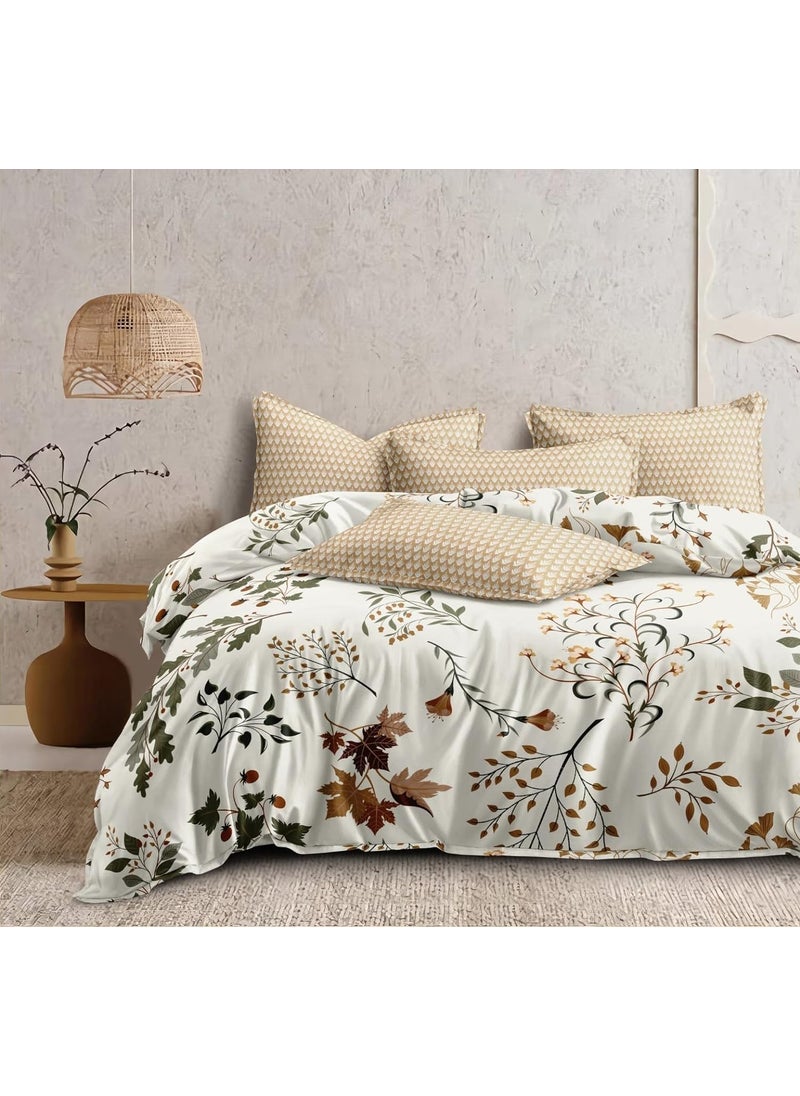 COZY FURNISH Super Soft Brushed Microfiber Cotton 210TC Bedding SetKing Size Bedsheet with Pillow Covers and Double Dohar with Fallen4 pc Bedding Set Cream
