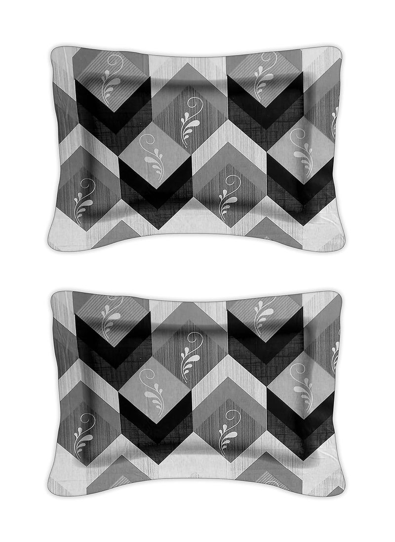 LABHAM Retro 180TC Pure Cotton Black White Grey Double Bedsheet with 2 Pillow Covers 07
