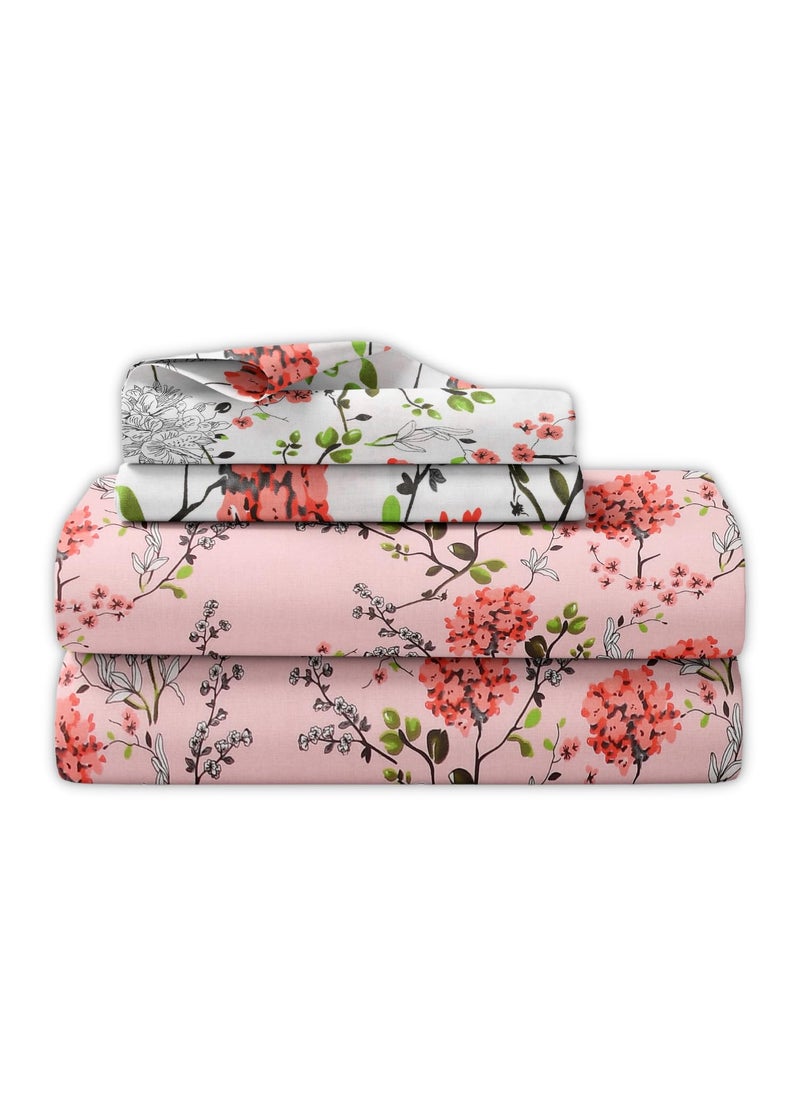haus kinder Double Size Bedsheets for Bed 186 TC 100 Cotton Bed Sheet for Queen Size Bed with 2 Pillow Covers Bedsheet with VSD Pink Design