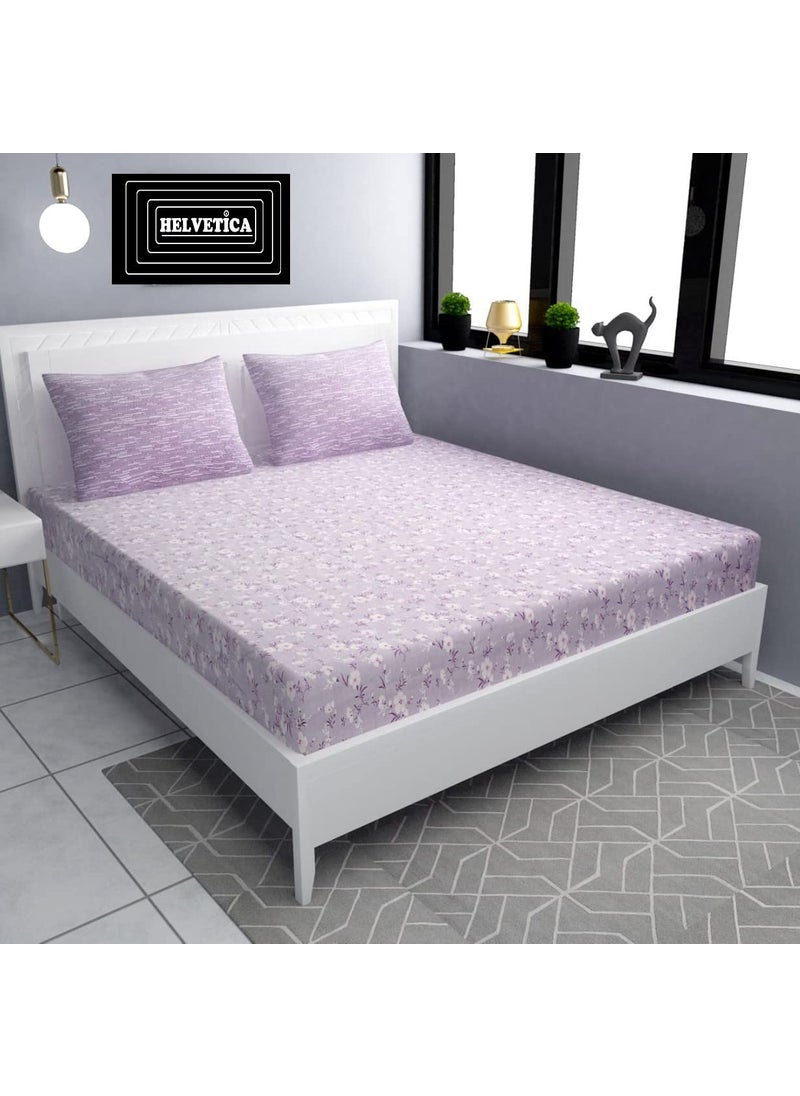 helvetica Elastic Fitted BEDSHEET King Size 108X108INCHES for Double Bed with 2 King Size Coordinate Pillow Covers 400 TC Pink