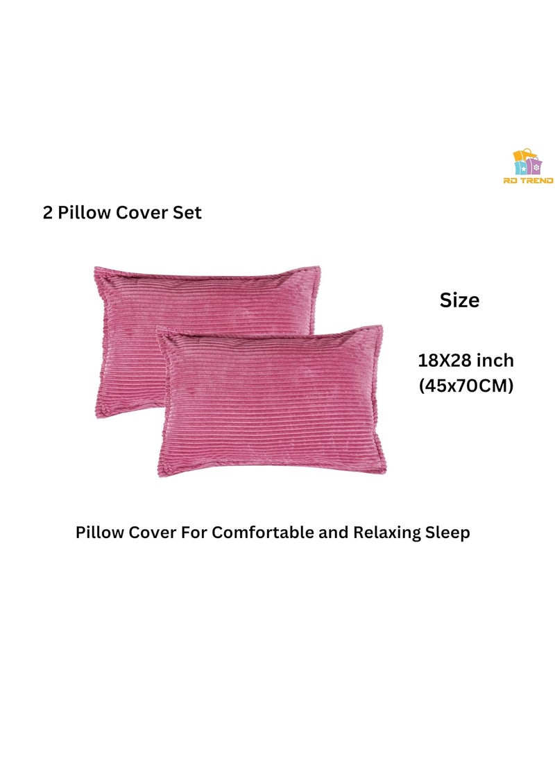RD TREND 210 TC 190 GSM Warm Elastic Fitted Striped bedsheets for Winter King Size78X72X8 Inch with 2 Pillow Cover Size 18x28 InchesPink King
