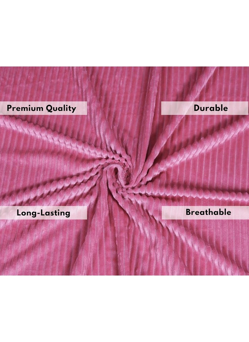 RD TREND 210 TC 190 GSM Warm Elastic Fitted Striped bedsheets for Winter King Size78X72X8 Inch with 2 Pillow Cover Size 18x28 InchesPink King