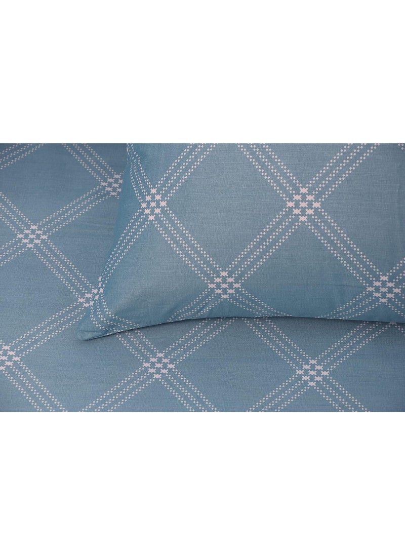 Huesland by Ahmedabad Cotton 210 TC Cotton King Size Bedsheet with Elastic Fitted with 2 Pillow Covers 72x78 inches Blue