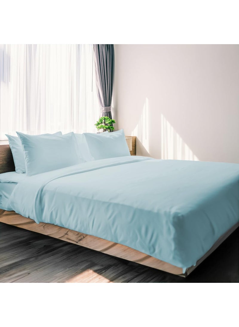 Blue Dahlia Cotton Flat Bedsheet for Double Bed 1000TC Sateen Weave King Size Bed Sheet Solid 1 Flat Sheet 108x108 4 Pillow Covers 18x28 Bedding Set OekoTEX CertifiedBlue
