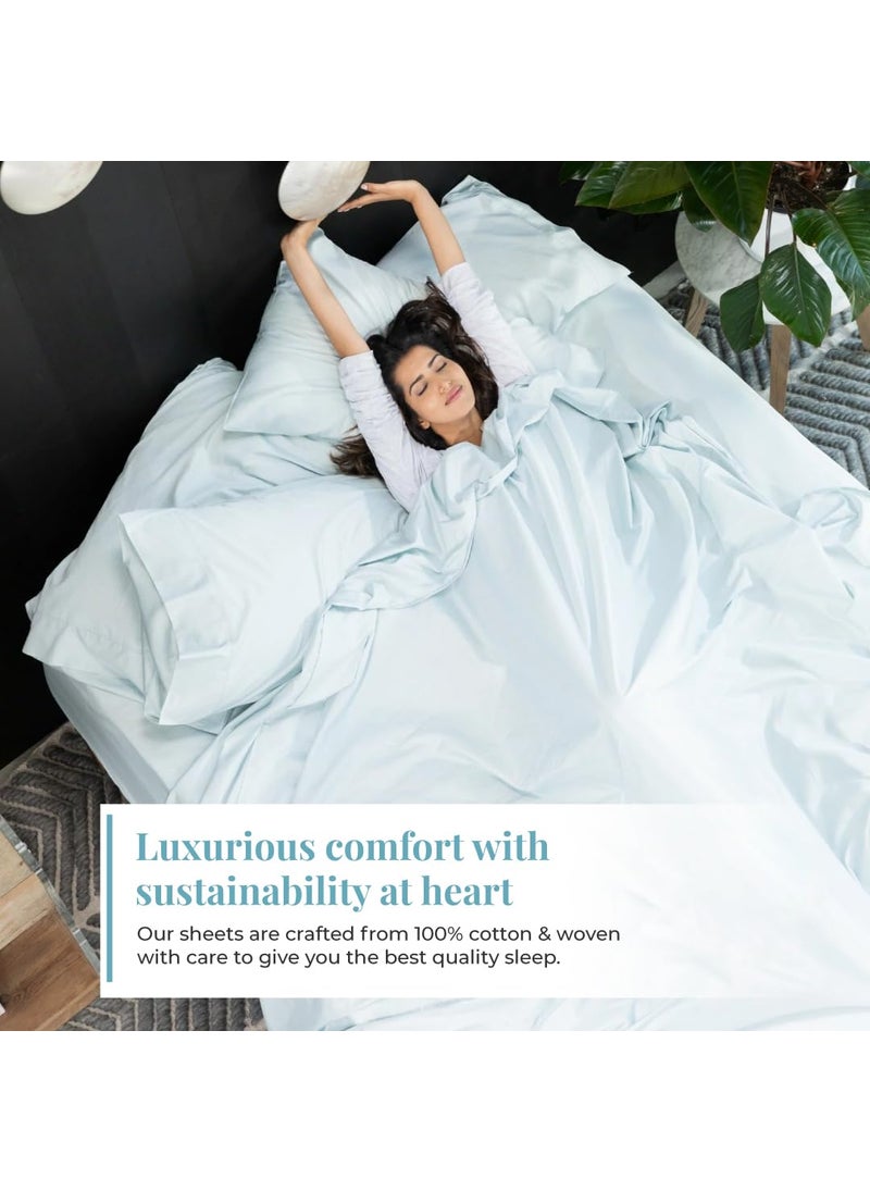 Blue Dahlia Cotton Flat Bedsheet for Double Bed 1000TC Sateen Weave King Size Bed Sheet Solid 1 Flat Sheet 108x108 4 Pillow Covers 18x28 Bedding Set OekoTEX CertifiedBlue