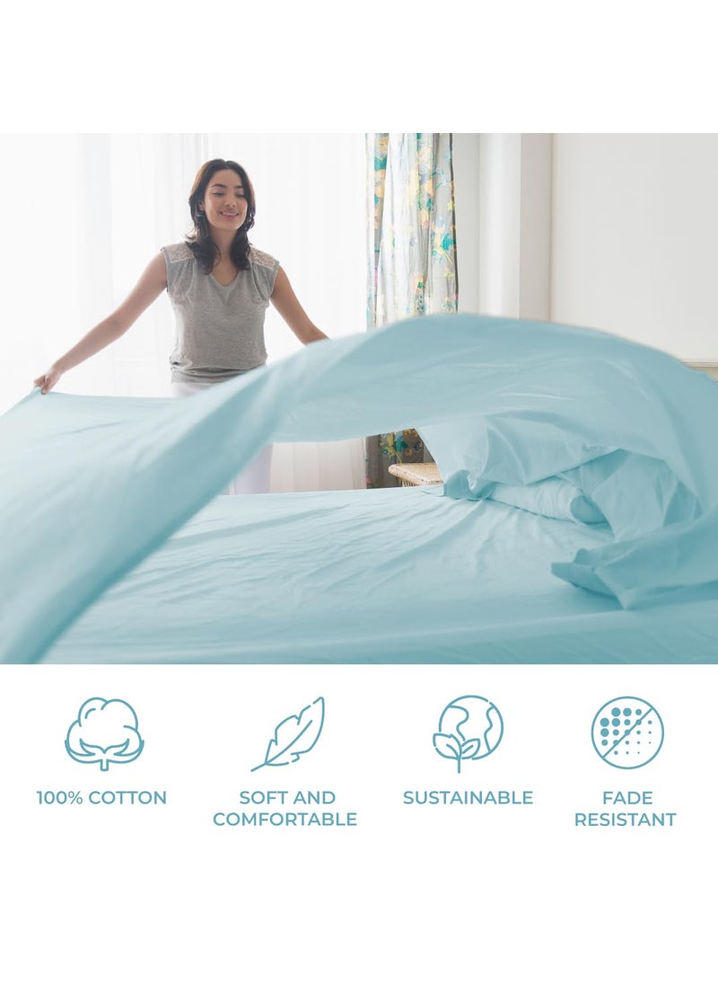 Blue Dahlia Cotton Flat Bedsheet for Double Bed 1000TC Sateen Weave King Size Bed Sheet Solid 1 Flat Sheet 108x108 4 Pillow Covers 18x28 Bedding Set OekoTEX CertifiedBlue