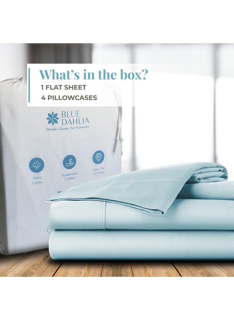 Blue Dahlia Cotton Flat Bedsheet for Double Bed 1000TC Sateen Weave King Size Bed Sheet Solid 1 Flat Sheet 108x108 4 Pillow Covers 18x28 Bedding Set OekoTEX CertifiedBlue