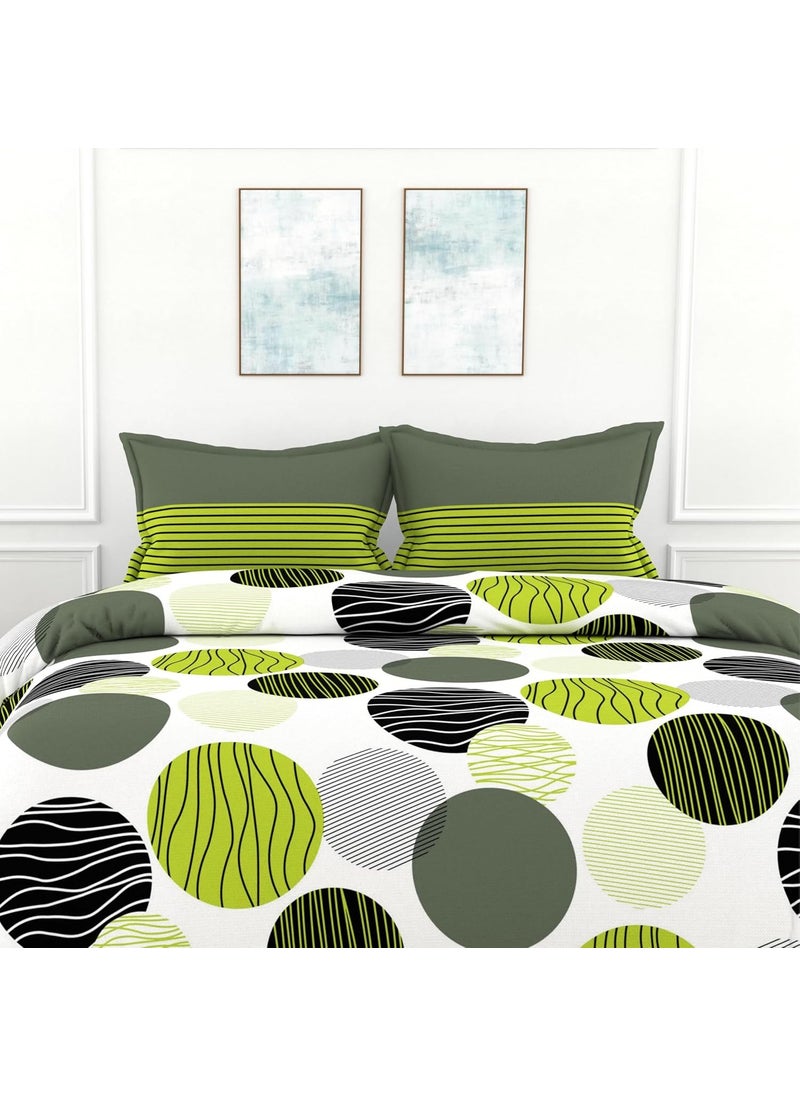 LORETO A QUALITY LINEN BRAND 100 Cotton Bedsheet for Double Bed 1 Double Bedsheet with 2 Pillow Covers 144 TC Queen Size Double Bedsheet Cotton Floral Green and Grey Black Circle