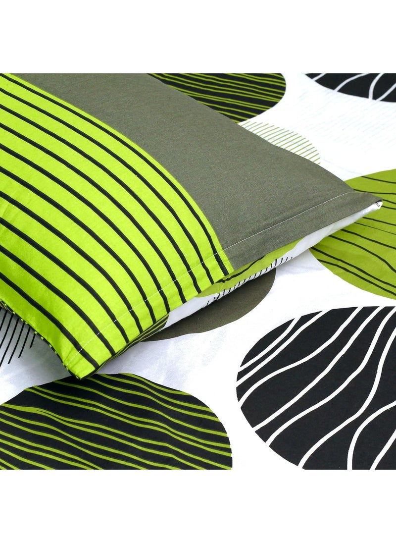 LORETO A QUALITY LINEN BRAND 100 Cotton Bedsheet for Double Bed 1 Double Bedsheet with 2 Pillow Covers 144 TC Queen Size Double Bedsheet Cotton Floral Green and Grey Black Circle