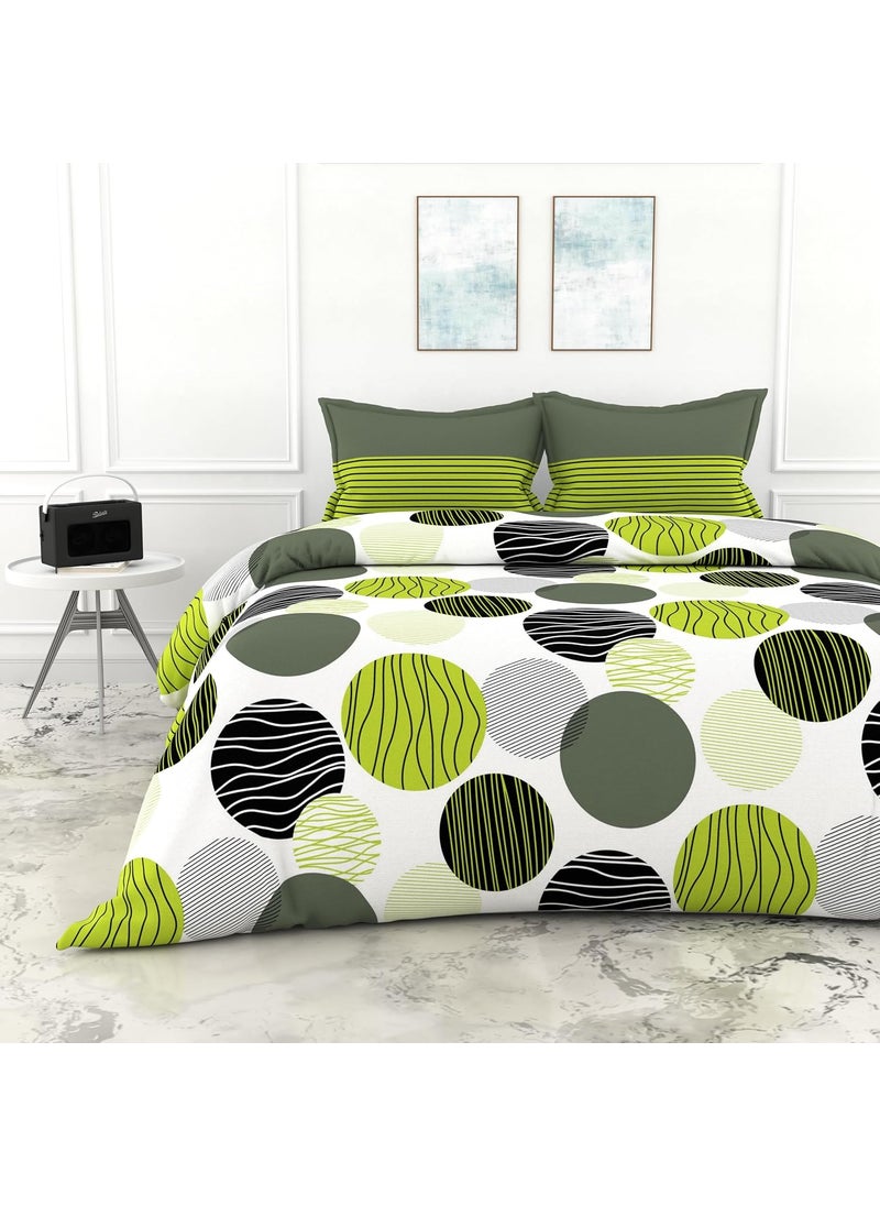 LORETO A QUALITY LINEN BRAND 100 Cotton Bedsheet for Double Bed 1 Double Bedsheet with 2 Pillow Covers 144 TC Queen Size Double Bedsheet Cotton Floral Green and Grey Black Circle