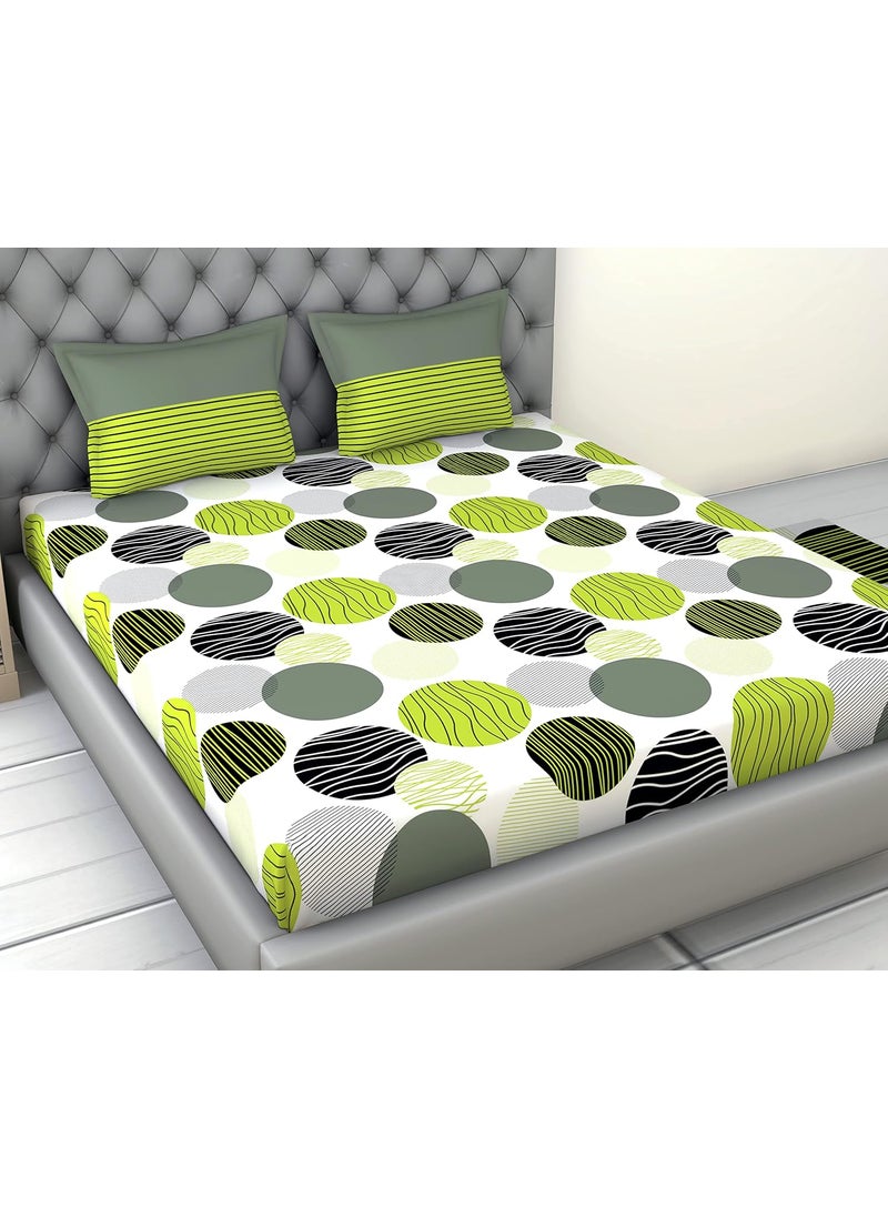 LORETO A QUALITY LINEN BRAND 100 Cotton Bedsheet for Double Bed 1 Double Bedsheet with 2 Pillow Covers 144 TC Queen Size Double Bedsheet Cotton Floral Green and Grey Black Circle