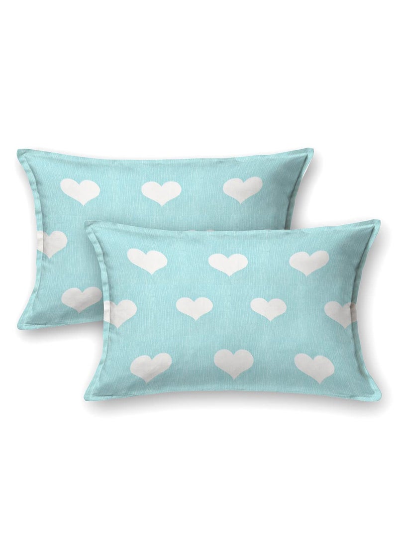 Dream Weaverz Cotton 260 TC Heart Printed Double Bedsheet with 2 Pillow Covers Queen Size Sea Green