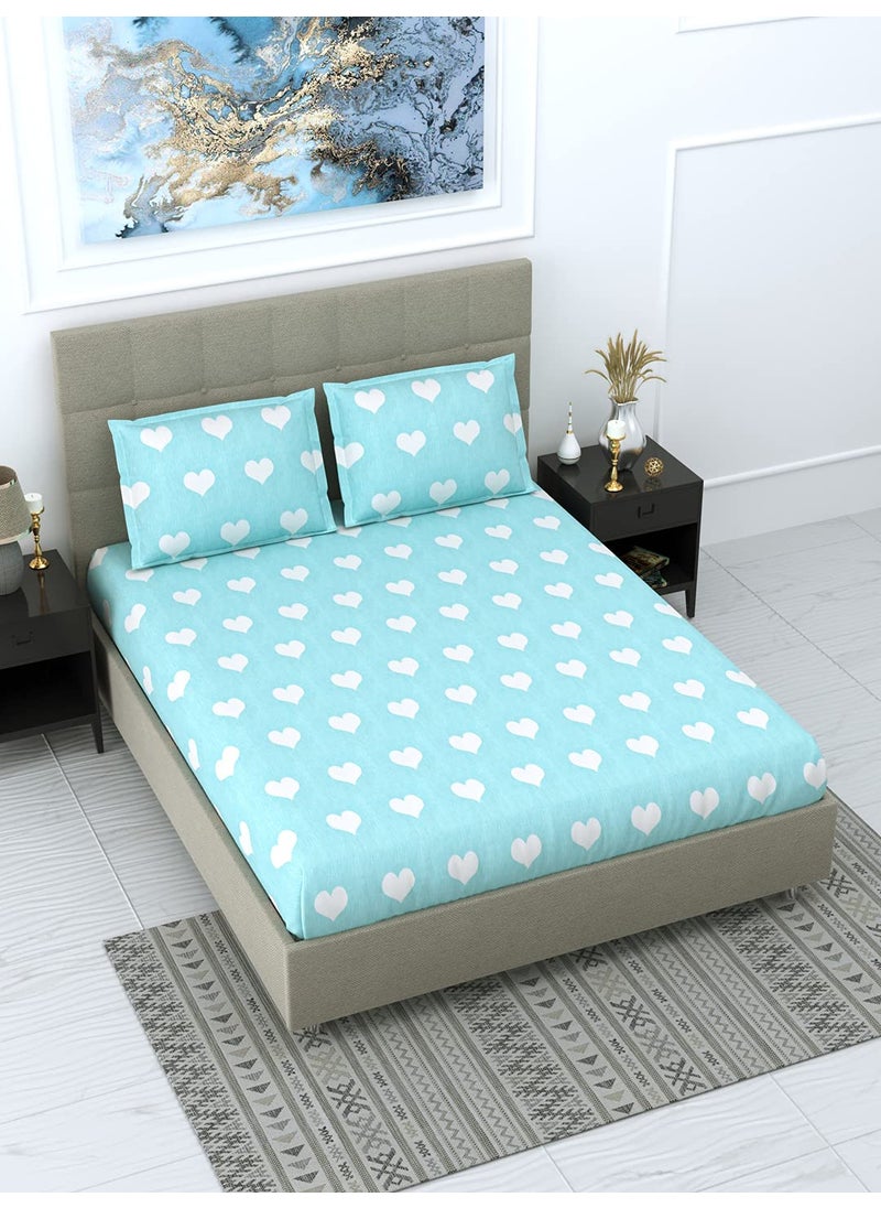 Dream Weaverz Cotton 260 TC Heart Printed Double Bedsheet with 2 Pillow Covers Queen Size Sea Green