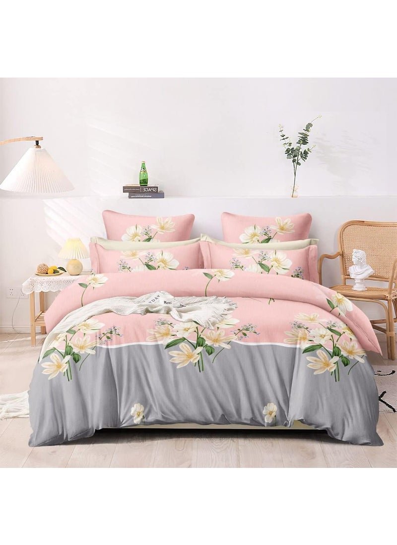 Harbell Home 380 TC Premium Cotton Super King Size 108 x 108 Inches Bedsheet with 2 Pillow Covers Design 8 Pink