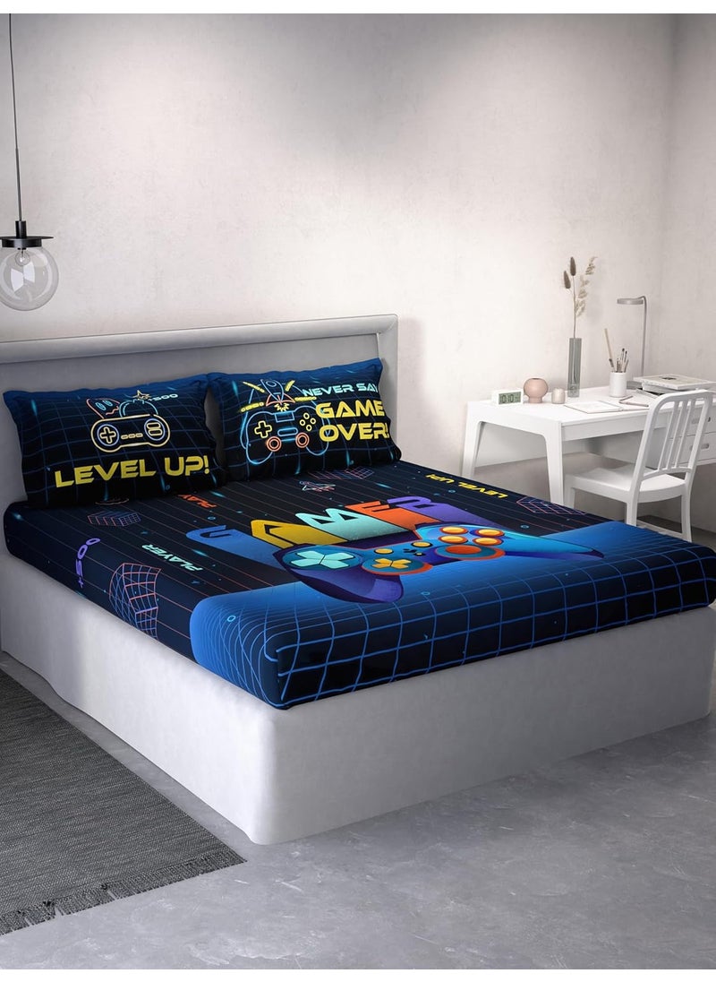 Ddecor Little Brats Collection Bedsheet Set 100 Cotton Bedsheet for Double Bed 145 TC Kids Double Bedsheet with 2 Pillow Covers Blue