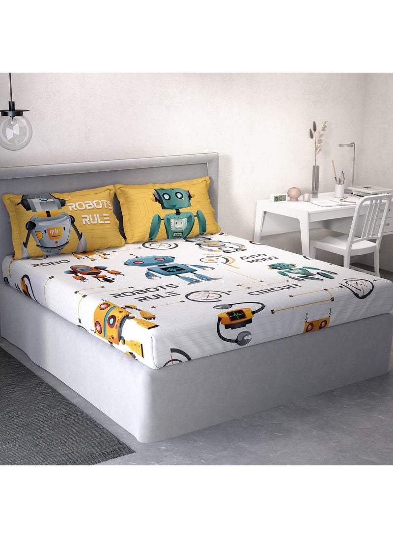 Ddecor Little Brats Collection Bedsheet Set 100 Cotton Bedsheet for Double Bed 145 TC Kids Double Bedsheet with 2 Pillow Covers White