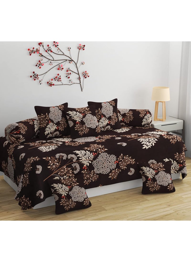 BELVOSTUM Diwan Set Diwan Bedsheet Set Of 8 Pieces 250 TC Diwan Set With 1 Single Bedsheet 2 Bolster Cover 5 Cushion Covers 100 Microfiber Diwan Set For Living Room Dining HallBrown