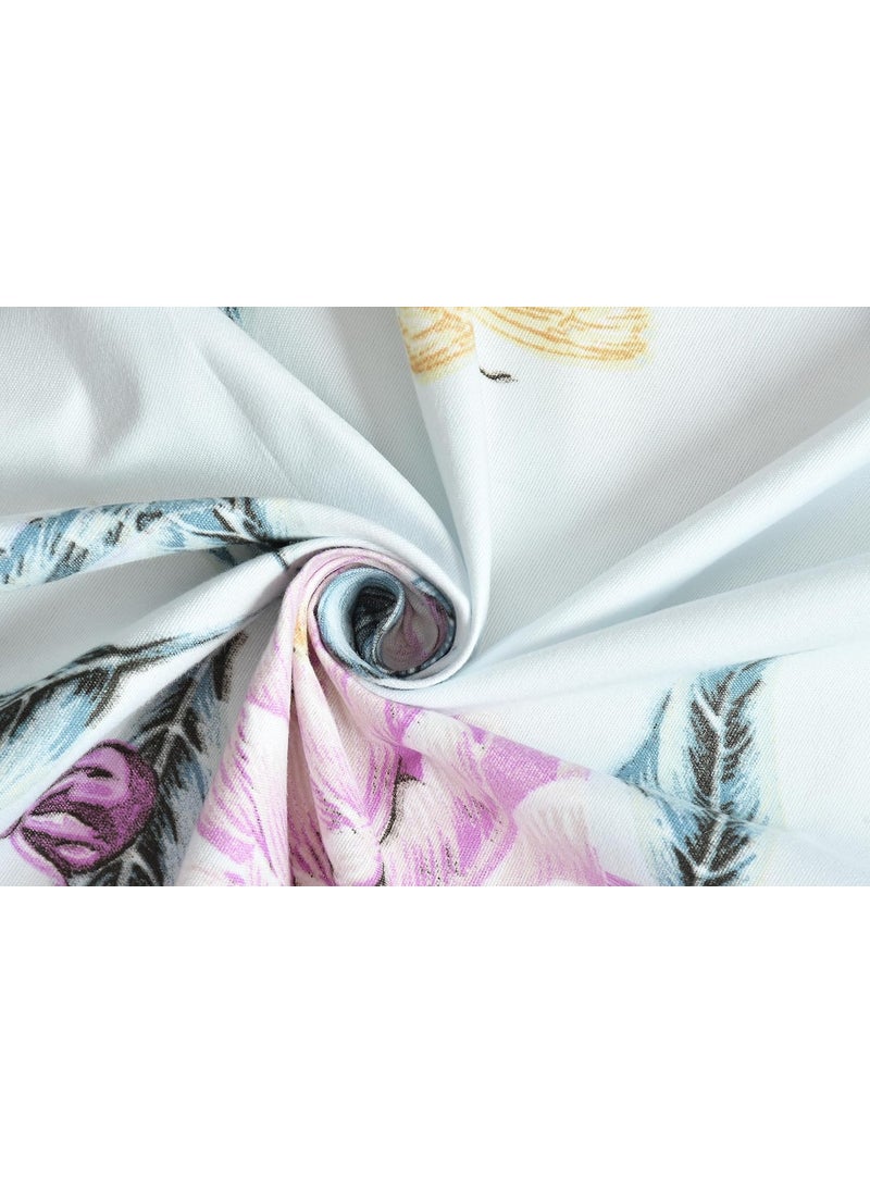 SHOMES Pure Cotton Printed Diwan Set Covers 6 Pieces for Living Room 1 Single Bed Sheet with 3 Cushion Covers 2 Bolster Covers Color Light Blue Size Standard Set of 6 Pcs