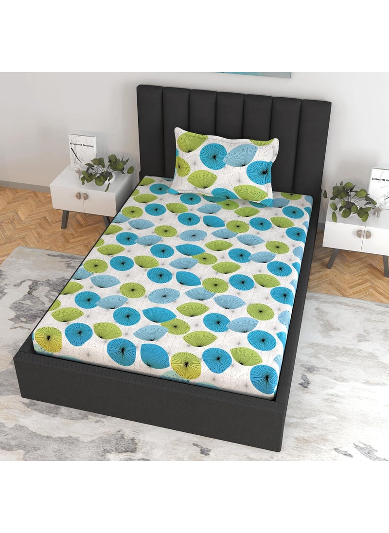 Divine Casa Elastic Fitted Bedsheets Set 144 TC 100 Cotton Floral Design for Elastic Bedsheet Single Bed Includes Pillow Cover
