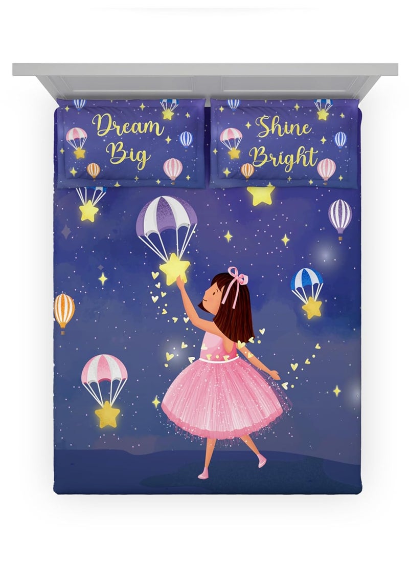 Ddecor Little Brats Collection Bedsheet Set 100 Cotton Bedsheet for Double Bed 145 TC Kids Double Bedsheet with 2 Pillow Covers Blue