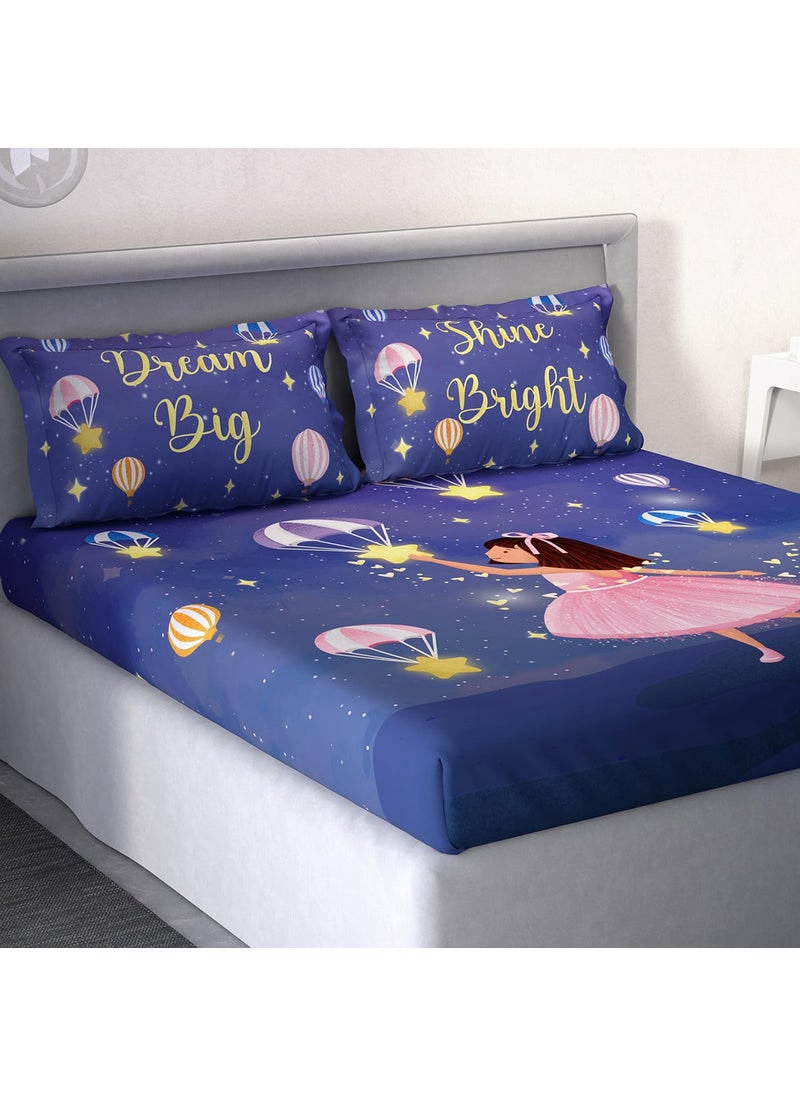 Ddecor Little Brats Collection Bedsheet Set 100 Cotton Bedsheet for Double Bed 145 TC Kids Double Bedsheet with 2 Pillow Covers Blue