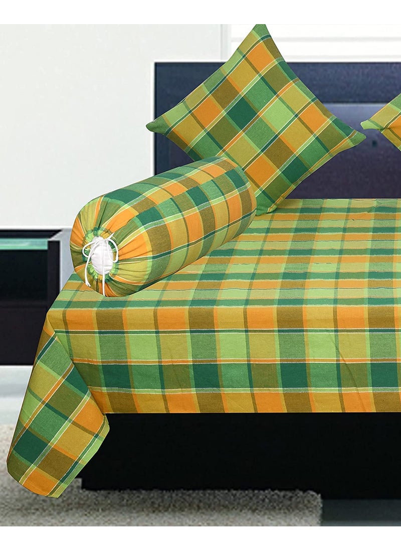 NewLadiesZone Cotton Diwan Set of Bed Sheet 3 Pieces Cushion Cover 2 Pieces Bolster Covers Green Bed Sheet 60x90 Inches Cushion Cover 40x40 cm Bolster Covers 14x32 Inches Set of 6 Pieces