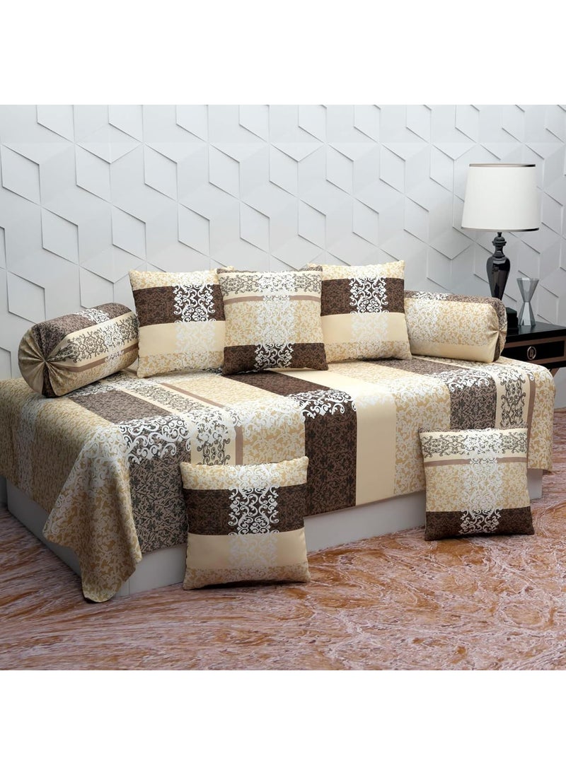 BELVOSTUM Diwan Set Diwan Bedsheet Set of 8 Pieces Diwan Set with 1 Single Bedsheet 2 Bolster Cover 5 Cushion Covers 100 Microfiber Diwan Set for Living Room Dining Hall