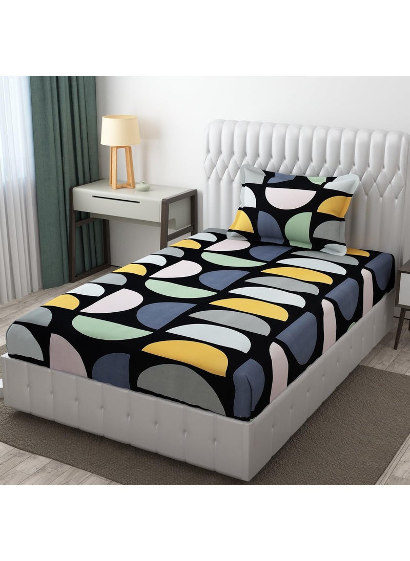 SHOMES Premium Cotton Elastic Fitted Bedsheets with 1 Pillow Covers Single Mattress Bed with All Around Elastic Supersoft 36x72 Black Multi