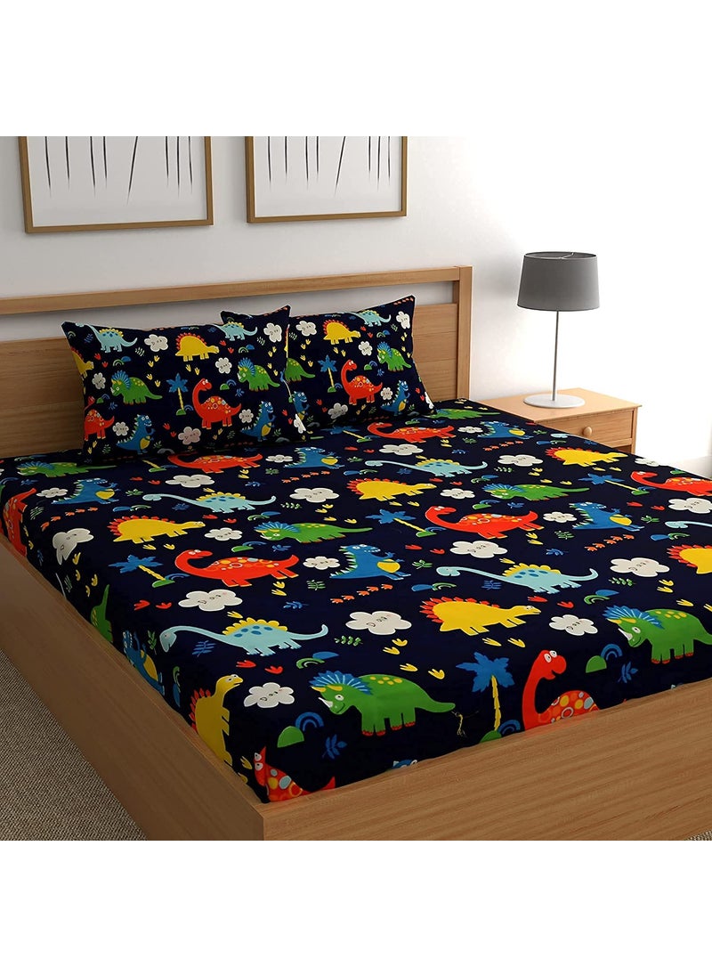 Harbell Home 250 TC Kids Glace Cotton All Around Elasticated King Fitted 100 108 Inches Bedsheet with 2 Pillow Covers Fits Upto 72 x 78 x 8 Inches Mattress Pattern 12