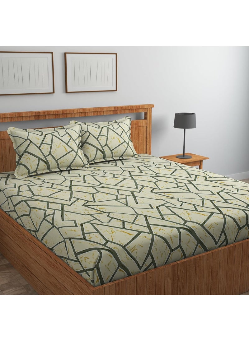 NHD HOME Cotton All Around Elastic Fitted Premium Prints Queen Size Double Bed Bedsheet with 2 Large Pillow Covers Fits Upto Mattress of 8 InchesSize60 x 78 Inches Mint Green White