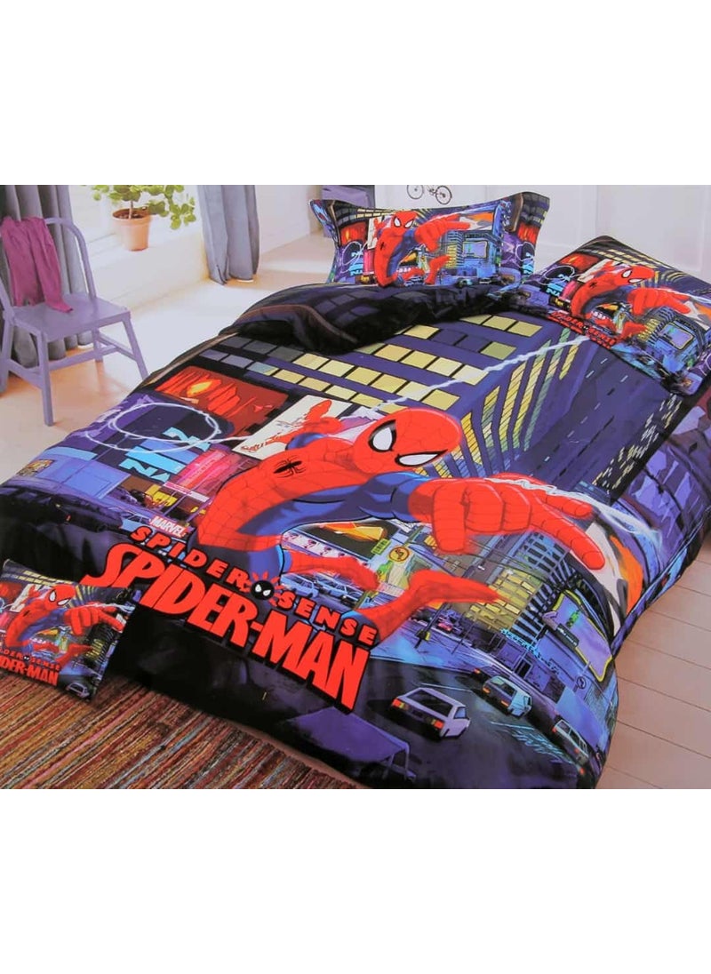 Helvetica Cartoon Printed Kids Glace Cotton Bedsheet Set 90x100 Inches Soft Microfiber 240 TC WrinkleFree 1 Flat Bedsheet 2 Pillow Covers for Boys Girls Room Spiderman