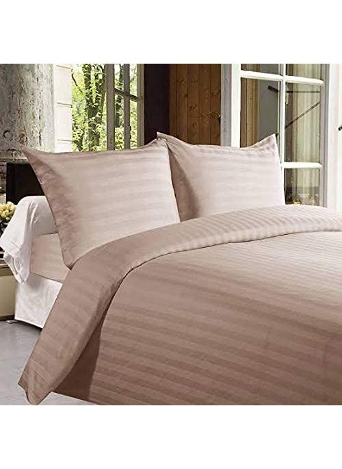Harbell Home 300 TC Cotton Satin Double Queen Size Bedsheet with 2 Pillow Covers Plain Premium Platinum Superior Elegant Solid Stripes 90 x 100 Beige