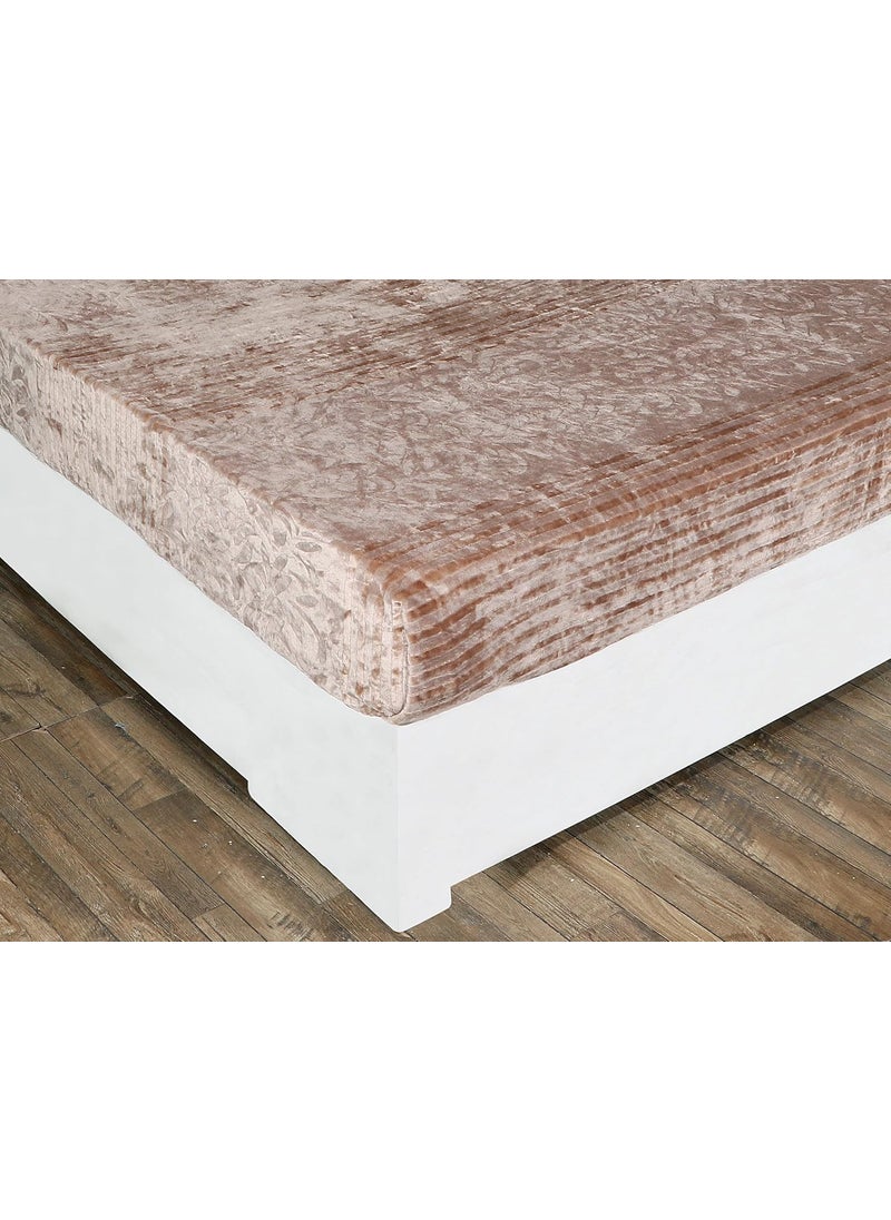 RD TREND 300 GSM Flannel Embossed Warm Elastic Fitted bedsheets for Winter King Size78X72X8 Inch with 2 Pillow Covers Size 18x28 Inches ColorBeigeFloral