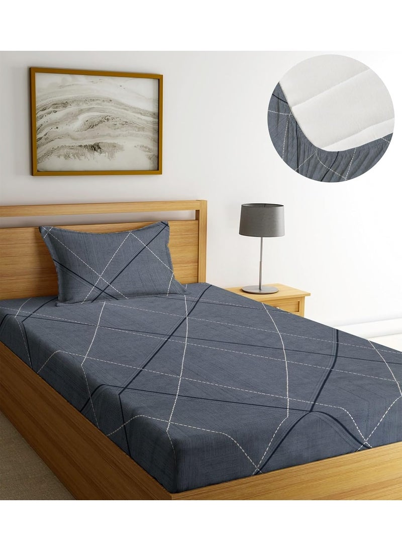NHD HOME Premium Microfiber Elastic Geometric Fitted Bedsheets For With 1 King Size Pillow CoversSingle Mattress Bed With All Around Elastic 200 Tc SupersoftSize72 X 36 6 InchesDark Grey