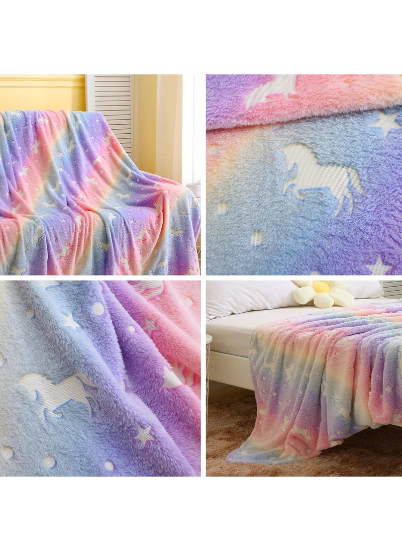 LIGHTER HOUSE Glow in The Dark Unicorn Blanket for Girls 60x50 Premium Flannel Throw 01 Pc