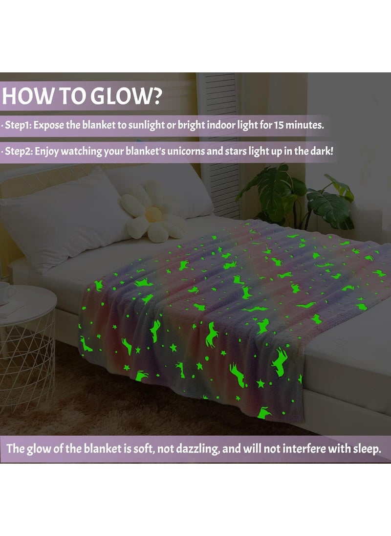 LIGHTER HOUSE Glow in The Dark Unicorn Blanket for Girls 60x50 Premium Flannel Throw 01 Pc