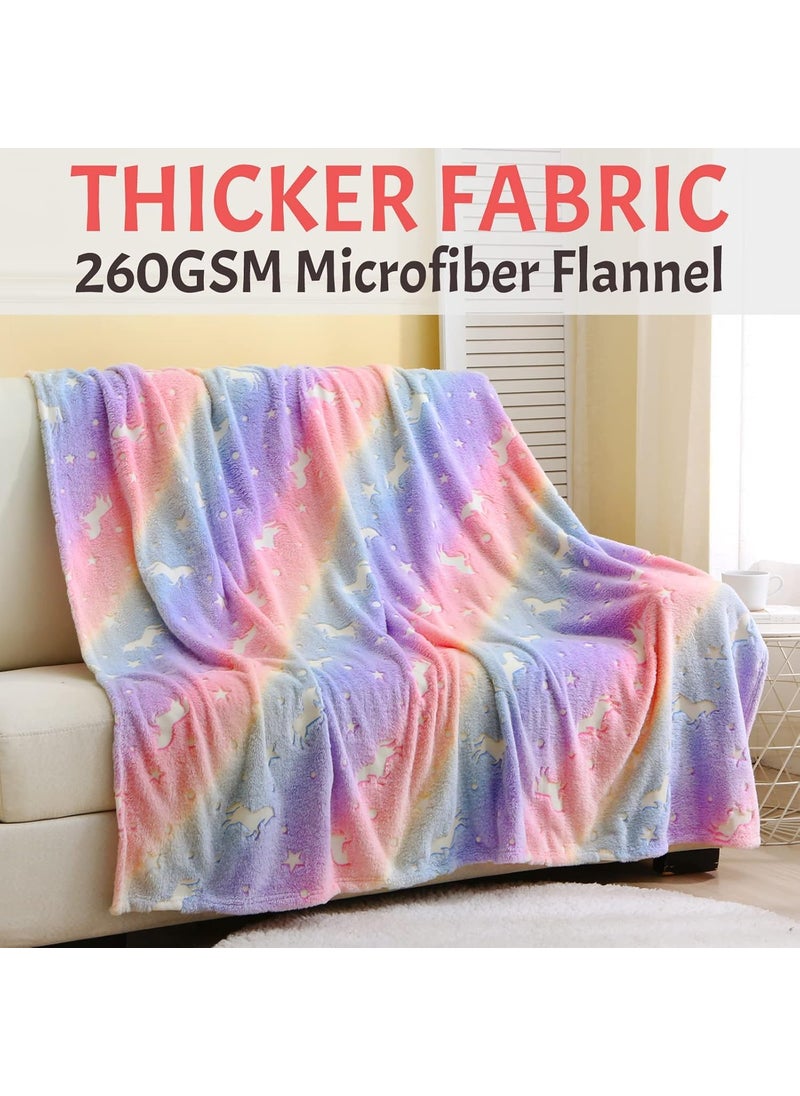 LIGHTER HOUSE Glow in The Dark Unicorn Blanket for Girls 60x50 Premium Flannel Throw 01 Pc