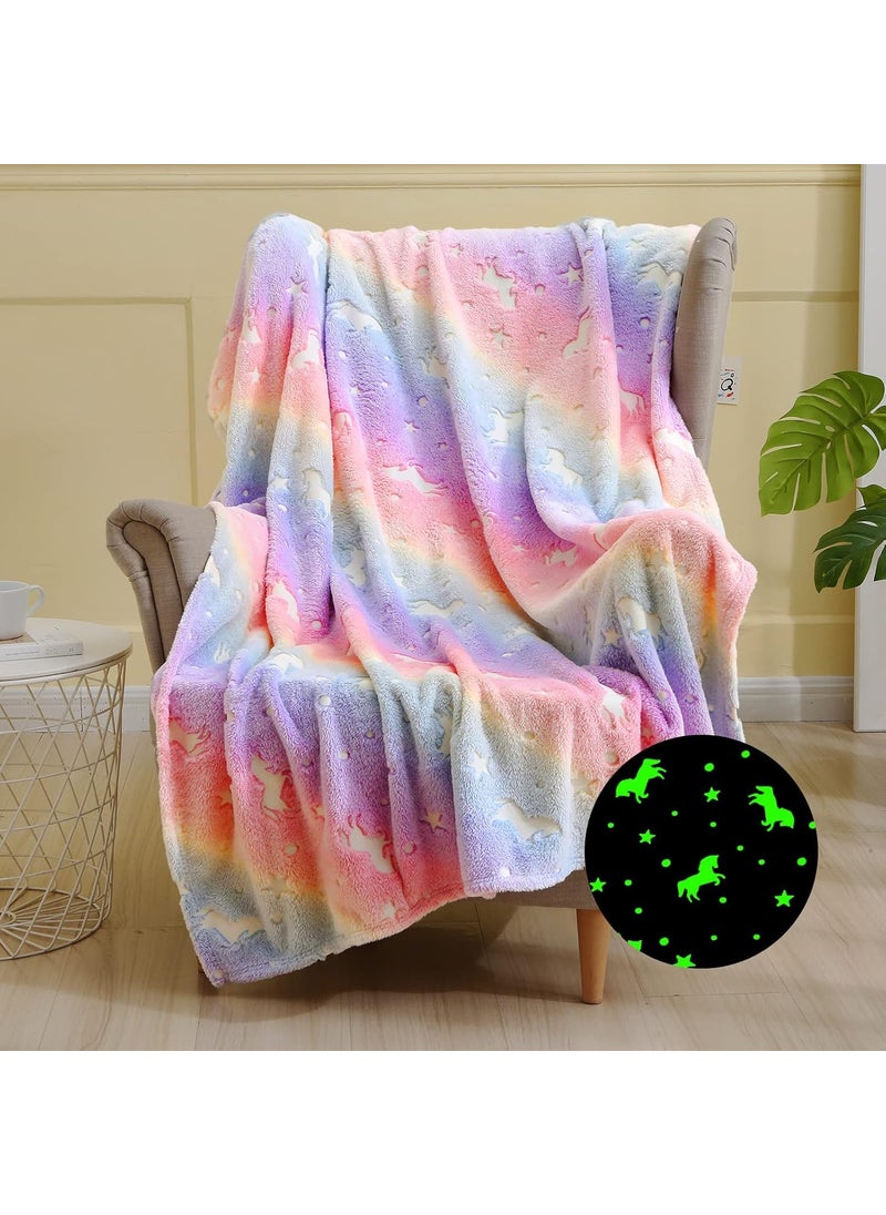 LIGHTER HOUSE Glow in The Dark Unicorn Blanket for Girls 60x50 Premium Flannel Throw 01 Pc