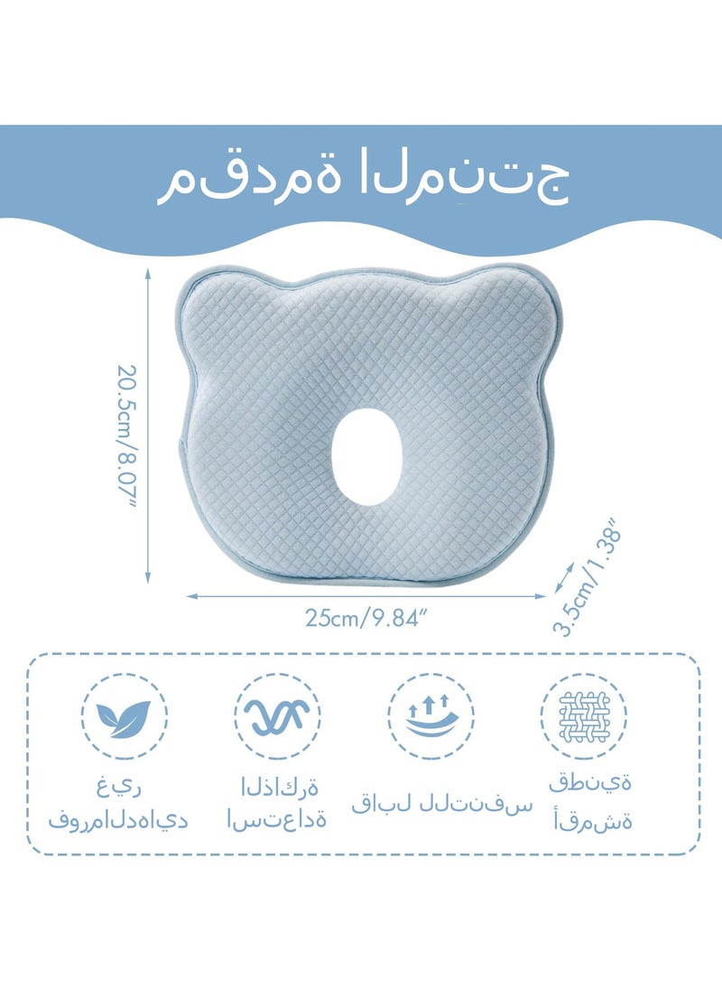 Memory Foam Baby Travel Pillow, Portable Cute Cartoon Bear Soft and Cozy Pillow, Breathable Bedding Set for Infants for Small Boys and Girls Prevent Flat Head